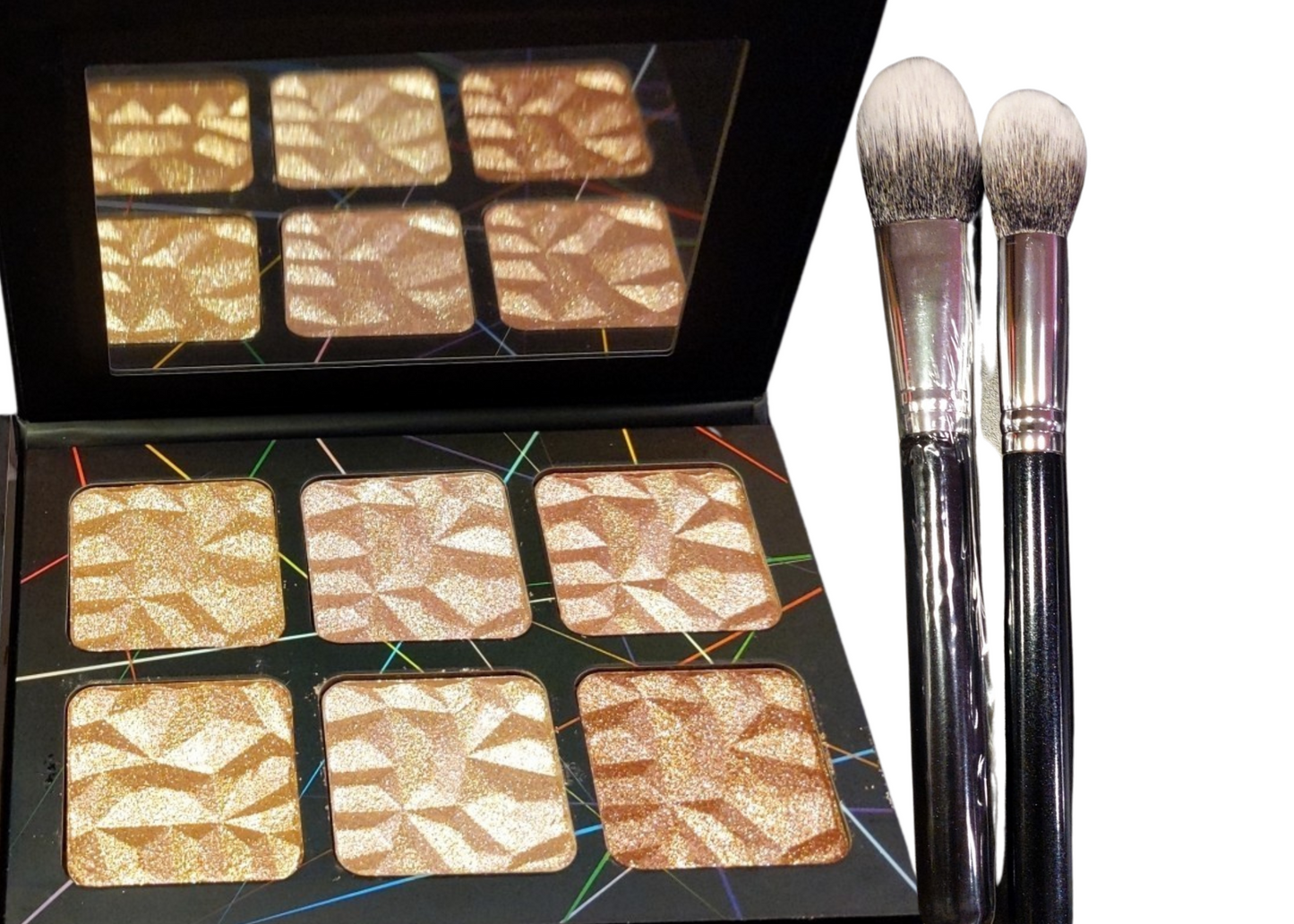 All Aglow 6-Color Vegan Highlighter Pressed Powder Palette with brushes
